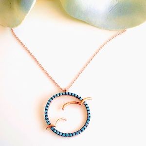 Sterling Silver Seagull in Circle Necklace, Flying Bird Pendant, Rose Gold